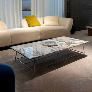 Table basse de salon moderne en marbre naturel de luxe avec pieds en acier inoxydable pour intérieurs de villas contemporaines - Product Image 1