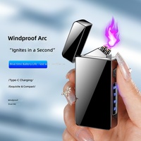 Nouveau Briquet en Plastique Double Flamme Coupe-Vent le Plus Vendu avec Indicateur LED de Batterie, Recharge Type-C, Idéal pour les Affaires