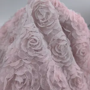 法国勒克斯蕾丝3D花卉装饰刺绣风格涤纶面料礼仪服装