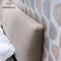 WINMAX Lit Moderne de Luxe Confortable en Cuir Capitonnée, Taille King/Queen, Cadre en Bois de Pin et Fer, Assemblé, pour Villa, Chambre à Coucher, Garantie 1 An