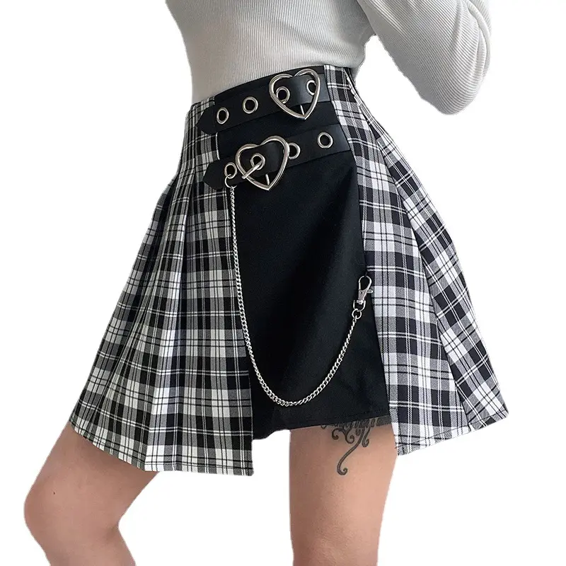 Falda corta irregular para mujer, falda de cintura alta, con costura de cadena especial a cuadros, nuevo estilo, R30308S, 2022