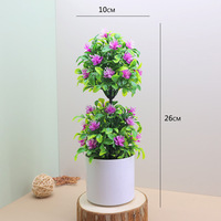 Zweistufiger Künstlicher Blumen-Bonsai im Topf, Simulierter Baum mit Weißem Topf für Heim-Tischdekoration