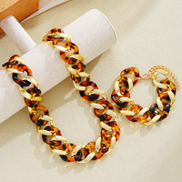 Vente flash : Ensemble de bijoux collier et bracelet punk en résine CCB, motif léopard et géométrique, pour femme, style luxe léger, assorti à tout