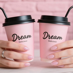 Tùy chỉnh in logo dùng một lần duy nhất đôi tường Cốc giấy 12oz Takeaway cốc cà phê để đi cà phê nóng cốc giấy có nắp đậy - Product Image 5