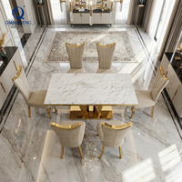 Table à manger en marbre de Foshan, Chine, ensemble de salle à manger de luxe avec 6 chaises, table à manger moderne avec plateau en marbre