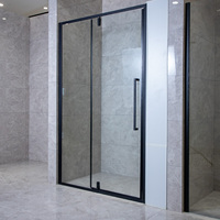 Porte de douche pivotante à cadre noir, finition polie, verre trempé, cabine de douche d'angle, vente en gros sur mesure