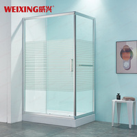 Nouvelle cabine de douche coulissante moderne en verre trempé givré à rayures avec cadre en alliage d'aluminium pour salle de bain