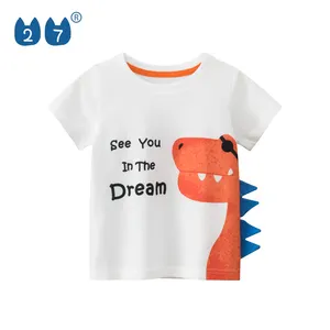 Baby Boy Children Basic White Dinosaur Printing Cartoon Short Sleeve 100% Cotton Kids Boys T Shirts