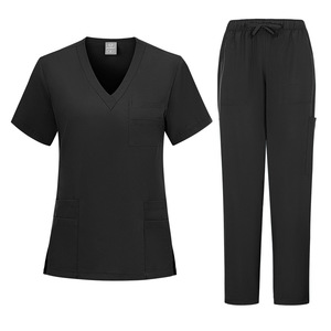 Women's Scrub Set Blue V-Neck Short Sleeve Pants Moisture Wicking Hospital Uniform Split Set - Product Image 2