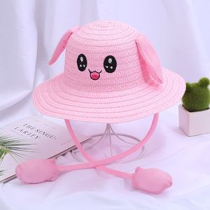 Cappello di coniglio carino per bambini cappello di paglia dell'orecchio mobile con tesa ondulata o piatta realizzata in carta naturale d'erba per attività all'aperto - Product Image 5