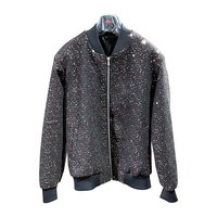 MOQ : 1 pièce |   Personnalisable : une veste chic, décontractée et luxueuse en laine mélangée avec des paillettes noires scintillantes