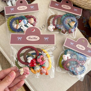 Nouveau lot de 5 bandeaux pour enfants à motifs de dessins animés pour l'automne et l'hiver, <span class=keywords><strong>coiffure</strong></span> chignon très élastique, accessoire capillaire mignon en sachet - Product Image 1