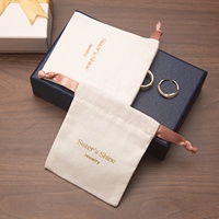 Petite Pochette à Cordon en Coton Sergé Recyclable Imprimé Logo Personnalisé pour Bijoux (Bagues, Lunettes, Boucles d'Oreilles)