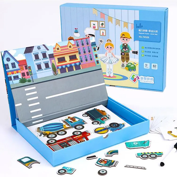 बच्चों के शैक्षिक खिलौने खेल बोर्ड अनुभूति यातायात वाहनों के लिए चुंबकीय पहेली बॉक्स मस्तिष्क खेलों बच्चों Toddlers के