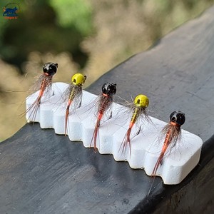 OEM Combo de 5 piezas de <span class=keywords><strong>Ninfas</strong></span> sin púas con cabeza de tungsteno de hundimiento rápido para agua dulce, para trucha y lubina 14 #   16 #   18 # - Product Image 1