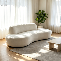Canapé Bouclé Courbé de Luxe Style Nordique, Canapé Minimaliste en Tissu, Canapé Moderne Crème pour Salon