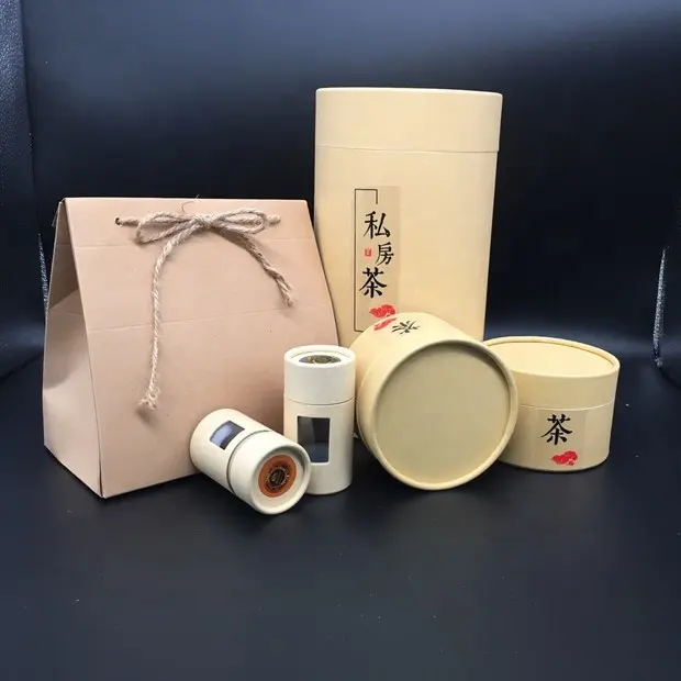 Limpo E Minimalista Chá Da Folha Solta Set Recipientes Vasilha Caixa de Papel Marrom Kraft caixa de Embalagem Redonda