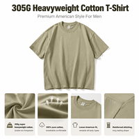Kaos Oblong Lengan Pendek 305G Heavyweight 100% Katun, Model Longgar American Fit, Kerah Bulat, Grosir untuk Pria