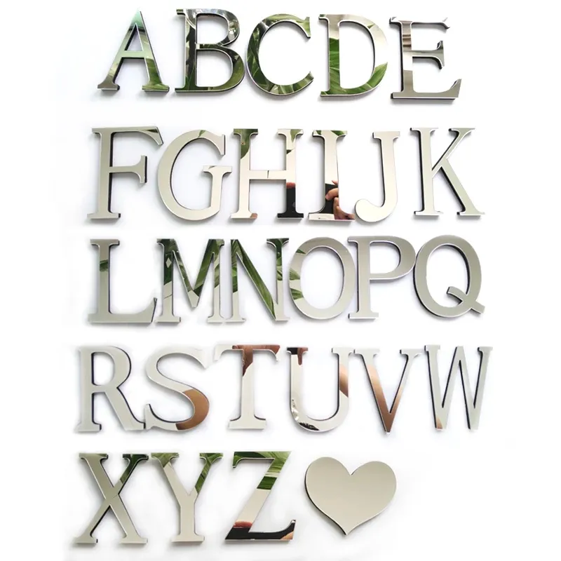 Adesivo de parede 3d de diy, adesivo de plástico para parede espelho alfabeto, letras inglesas, decoração de casa, espelho adesivo de parede criativo