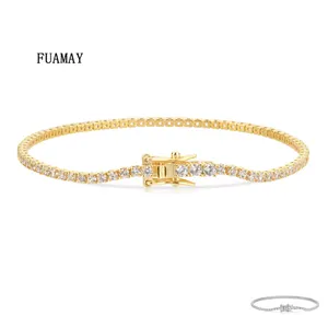 FUAMAY gelang tenis gesper perak 925 untuk wanita gelang tenis berlapis emas 18K 925 gelang zirkon