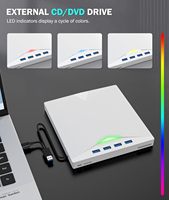 External CD/DVD Burner 7-in-1 with USB Hub, USB 3.0, Type-C, SD/TF Slots-Portable Optical Drive for PC, Laptop, Linux, Windows