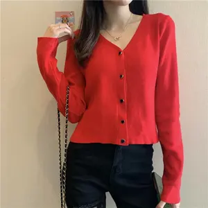 Sweater Cardigan Factory Manufacturer Wholesale Loose Knitted Sweater Coat Korean Style V-neck Single Breasted Cardigan Women