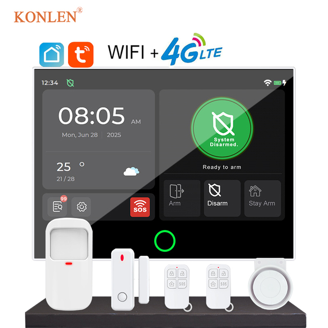 2025 New GSM 4G WiFi Wireless Home Security System 7 Inch IPS Touch Screen Panel ABS Smart APP Control Tuya Alexa Google Voice