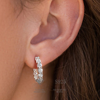 Boucle d'oreille en diamant VVS coloré S925 Round Brilliant Cut Moissanite Tennis Loop Stud Earrings De D Color Pass Diamond Tester