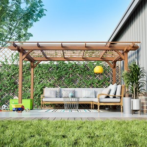 Pérgola Moderna de Madera para Exteriores de 12x10 Pies, de Madera de Abeto Sólido, Soporte para Plantas Trepadoras, para Jardín, Patio o Terraza, Impermeable y Duradera - Product Image 2