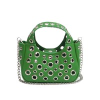 Tas Selempang Wanita Gaya Punk Rock Industrial dengan Lubang-Lubang, Grommet, Eyelet, Pegangan Bulat, Rantai, dan Tali untuk Jalan-Jalan