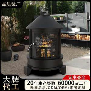 Outdoor Fire Pit With Mesh Door Wood Burning Patio Heater For Garden Backyard BBQ - Product Image 3