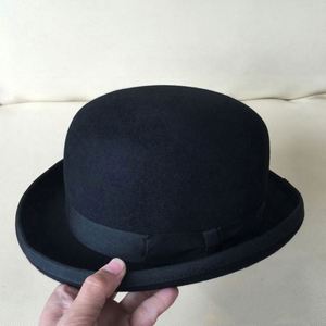 High Quality Wool Felt Hat Unisex Black Vintage 100 Wool Bowler Hat - Product Image 2