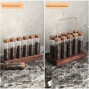 Set Wadah Penyimpanan Biji Kopi Kayu Walnut, Tabung Kaca Dosis Tunggal dengan Tutup Sekrup Kedap Udara untuk Peralatan Barista Kafe Rumah - Product Image 3