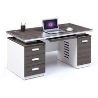 Table de bureau moderne de petite taille, extensible, pour personnel, avec panneau en bois couleur foncée et acier inoxydable modulaire, vente en gros