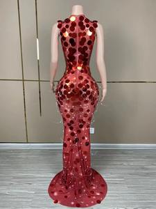 Vestido Largo sin Mangas Brillante con Diamantes, Estilo Sirena, Ilusión de Cachemira, Sexy, de Secado Rápido, para Mujer, Cantante, Cumpleaños, Noche, Fiesta de Graduación - Product Image 2