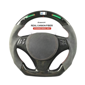 พวงมาลัยคาร์บอนไฟเบอร์แบบฐานเรียบสำหรับ <span class=keywords><strong>BMW</strong></span> <span class=keywords><strong>E90</strong></span> E92 รุ่น LED สไตล์รถแข่ง อัพเกรด ไม่รวมถุงลมนิรภัย - Product Image 1