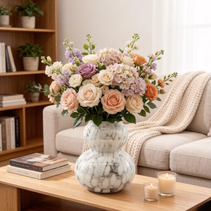 Modern Marble Look Glass Flower Vase Tabletop Decor Jar Round Home Decor for Living Room Wedding - Product Image 1