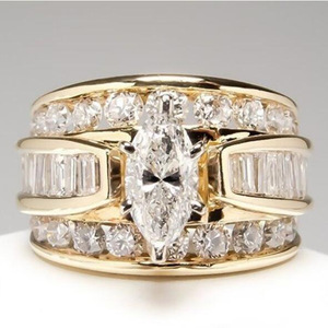 <b>Diamond</b> <b>Ring</b> Marquise Cut Gold Women's Engagement Jewelry Round Stone Geometric Design - Product Image 1