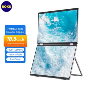 Monitor ganda layar Laptop Extender Dual 18.5 inci 1080P Lcd Led layar portabel Monitor untuk Laptop