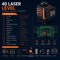Niveau laser 4D vert 16 lignes OEM ODM, autonivelant à 360 degrés, haute précision, étanche IP54, avec 2 batteries
