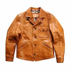 Factory Mass Custom Made Trench New Safari Smart Street Casual Orange Real Leather Jacket Oil Wax Genuine Horse Skin Coat