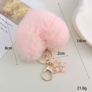 Lindo Colgante de Bolso para Mujer con Forma de Corazón de Flor y Bola de Peluche, Llavero de Bola Esponjosa - Product Image 2