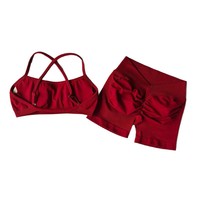 Ensemble de sport taille haute en V, soutien-gorge et short sans couture, très élastique, effet push-up, pour le yoga et le fitness, pour femme