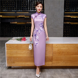 Vestido Cheongsam elegante <span class=keywords><strong>de</strong></span> Jacquard Floral hasta el suelo <span class=keywords><strong>de</strong></span> verano para mujeres jóvenes Qipao ropa <span class=keywords><strong>de</strong></span> <span class=keywords><strong>fiesta</strong></span> China - Product Image 1