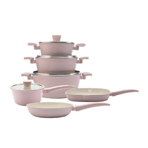 Set di pentole in alluminio da 10 pezzi con Logo personalizzato griglia a spirale in ceramica di granito nero rosa crema per la cucina casalinga - Product Image 1