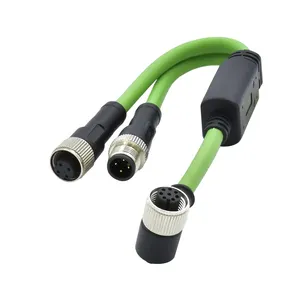 Tahan air y-splitter kabel a-kode 8-Pin Female Elbow M12 pria/wanita melingkar adaptor untuk kustomisasi dukungan konektor