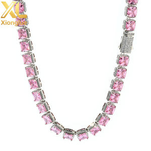 Pink Gemstone Tennis <b>Chain</b> Bracelet Micro Pave Zircon Bling Necklace 18K Gold Plated Copper Hip Hop <b>Rapper</b> Jewelry Set - Product Image 4