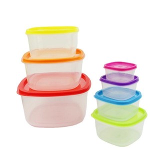 Rainbow Colored 7 Piece Plastic Food Storage Containers Rectangle <b>Covered</b> For Home Use - Product Image 3