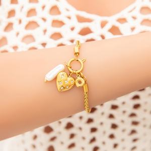 Handmade 18K Gold Female DIY Pearl Bracelet Single Pendant <b>Charm</b> Bracelet Stainless Steel Trendy Style - Product Image 2