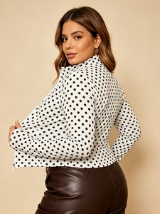 Veste Courte Femme Grande Taille à Pois avec Fermeture Éclair, Col Montant, Manches Longues avec Trous pour les Pouces, Coupe Ajustée, Style Décontracté Quotidien - Product Image 3